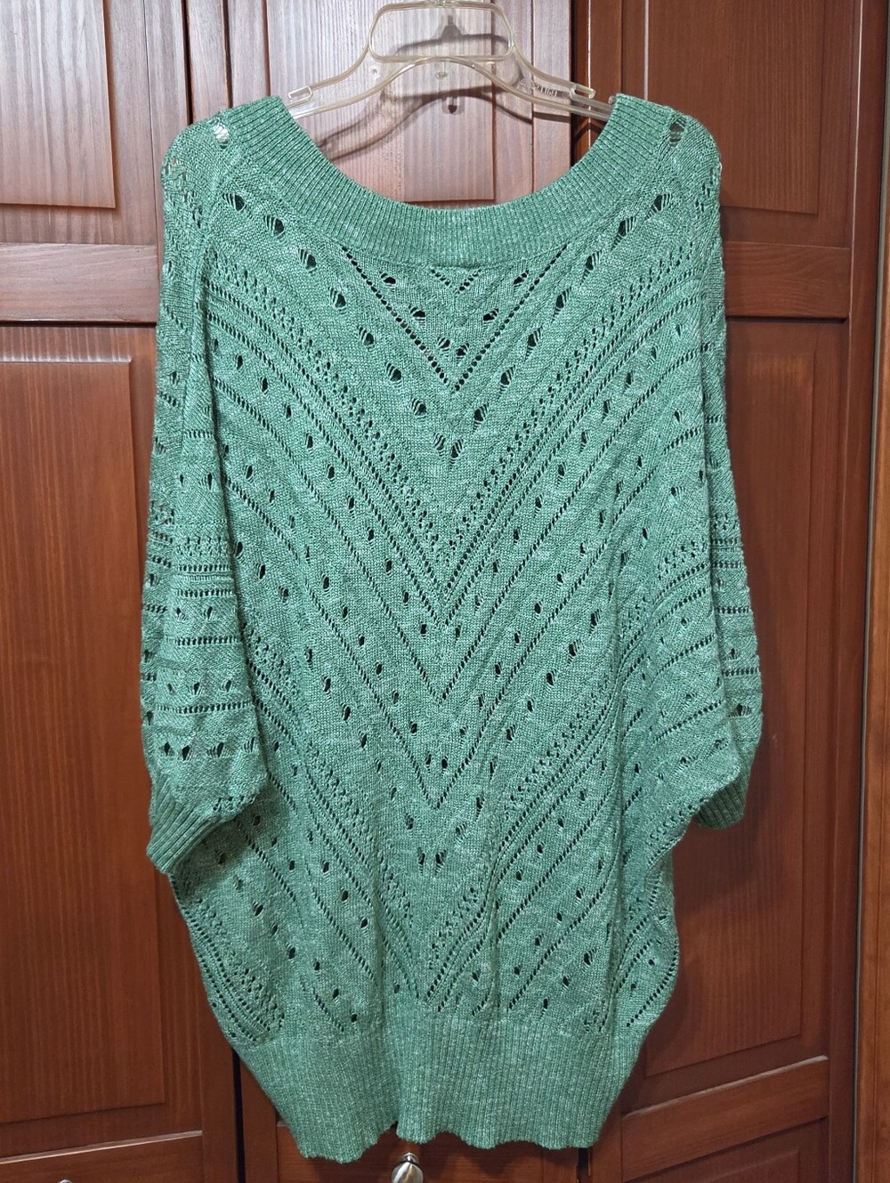 Torrid Green Dolman Sleeve Open Knit Pullover V Neck Boho Nature Sweater | 3X - Picture 4 of 8